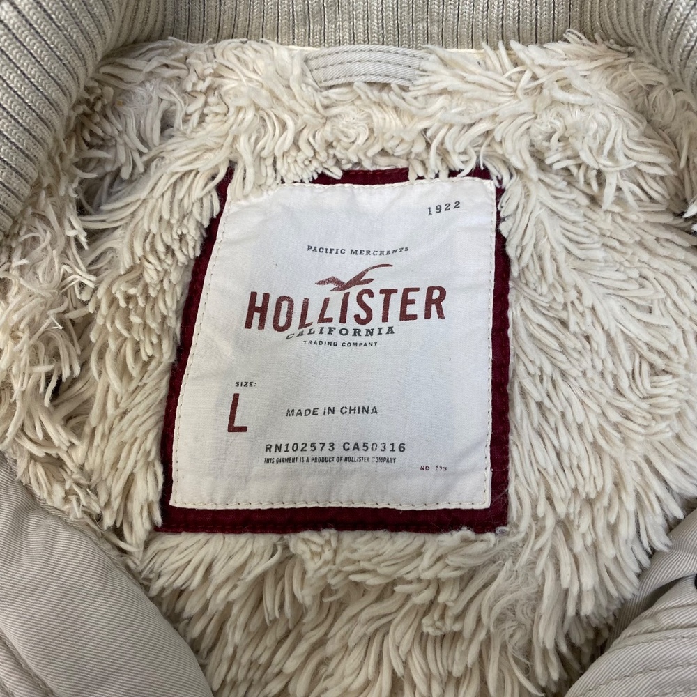 Vintage Y2K Hollister Jacket Women Large Beige Hooded Sherpa Lined - Picture 6 of 8